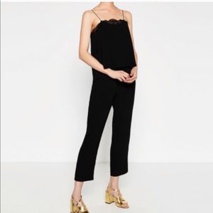 Zara black tiered jumpsuit with lace trim